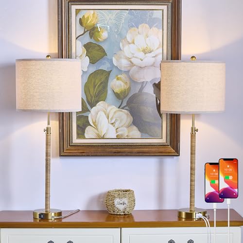 Maxax Rattan Buffet Table Lamp Set of 2 for Living Room, 26