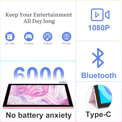 2 in1 Tablet with Keyboard Android Tablet 10 Inch Tablets, Include Mouse Case Stylus 5G-WiFi WiFi-6 128GB ROM+6GB RAM 10 in IPS 2MP+8MP Dual Camera 6000mAh Battery 10.1