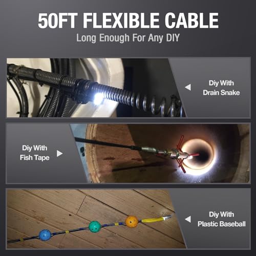 Teslong 50FT Sewer Camera, Dual Lens Borescope with Light, 4.3