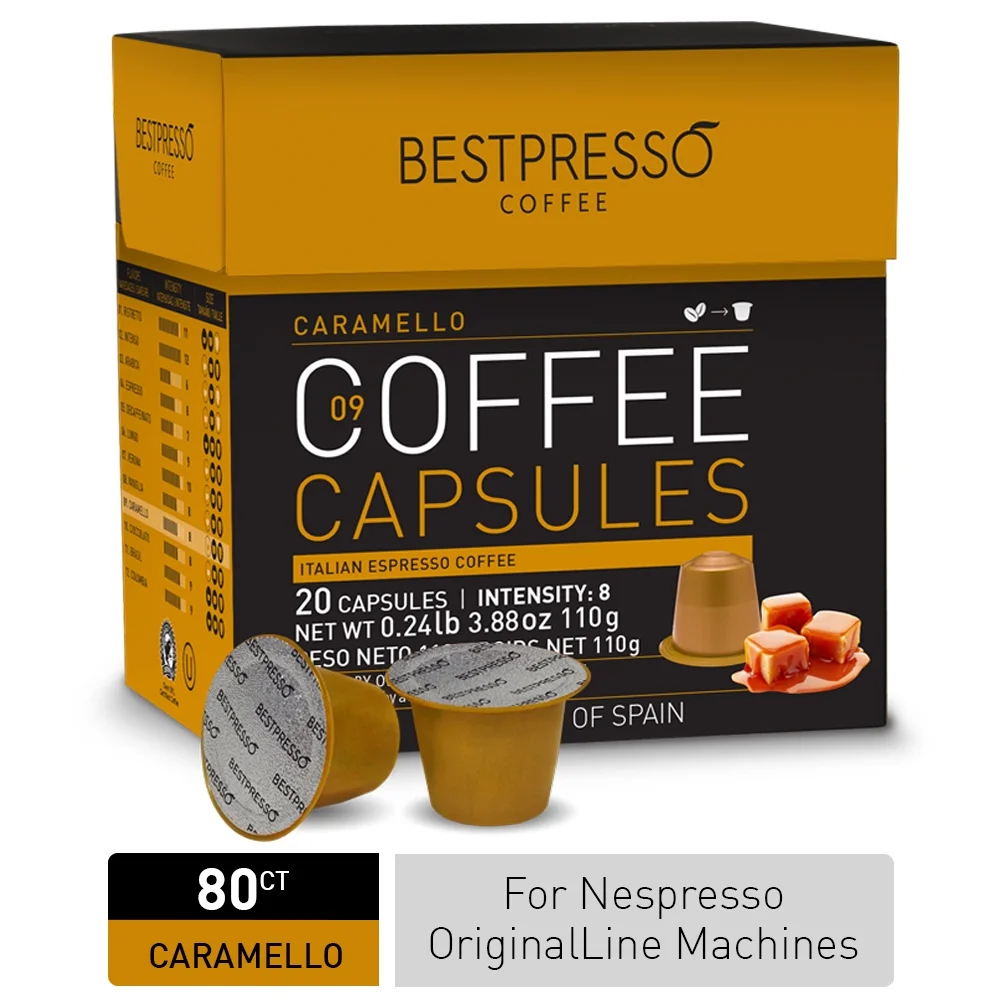 Bestpresso Coffee for Nespresso OriginalLine Machine 80 pods Certified Genuine Espresso  Caramel Blend(Medium Intensity)