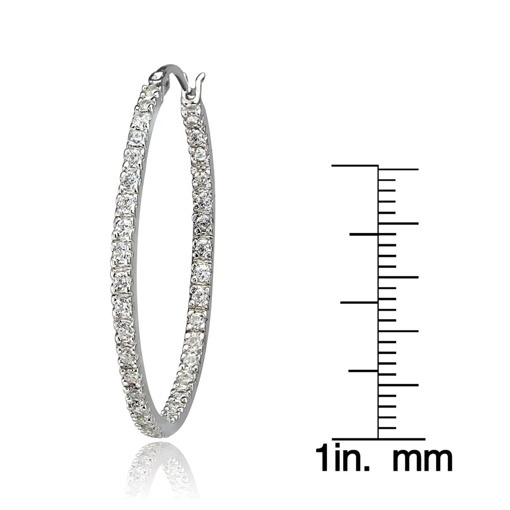 Sterling Silver Cubic Zirconia Inside Out 35mm Round Hoop Earrings