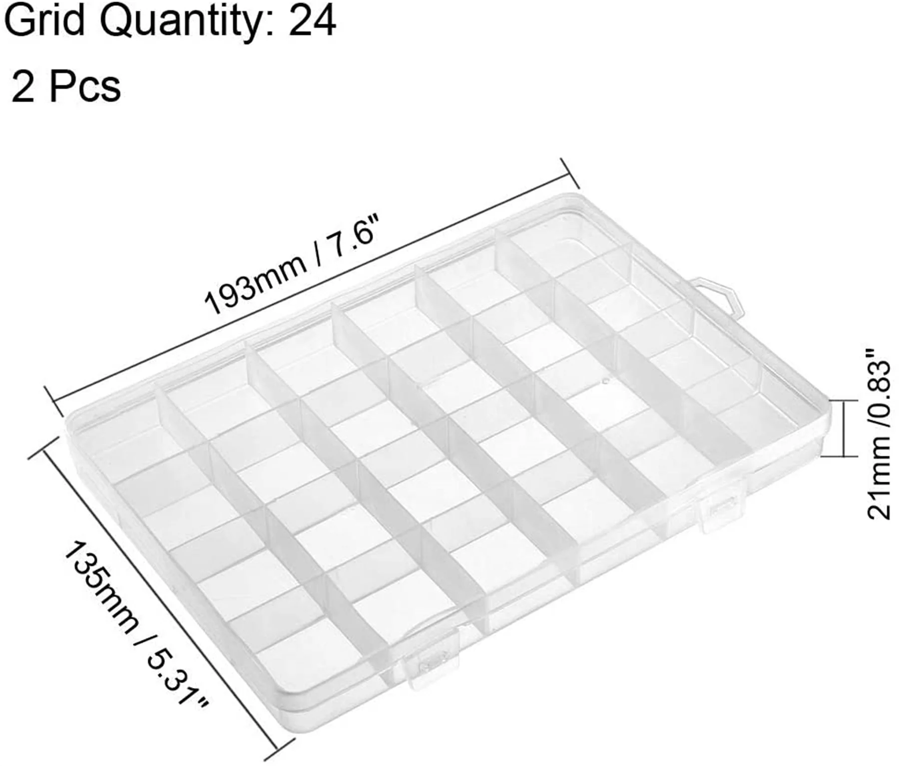 Component Storage Box - Plastic Fixed 24 Grids Electronic Component Containers Tool Boxes Clear Pack of 2