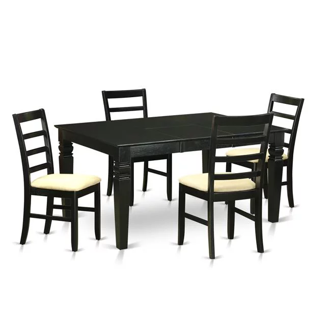 Microfiber Small Kitchen Table Set - Table & 4 Chairs, Black - 5 Piece