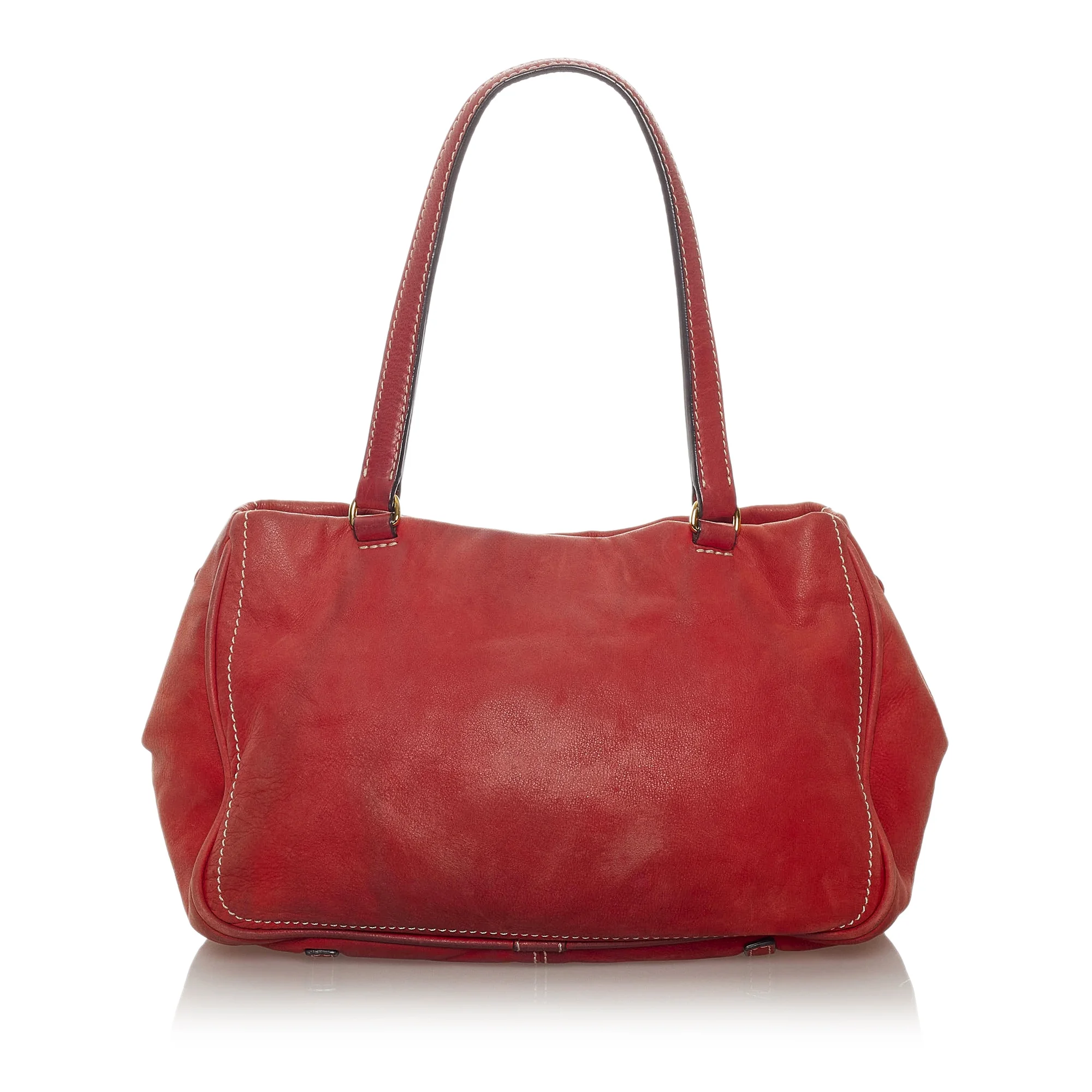 Pre-Owned Authenticated Loewe Anagram Shoulder Bag Calf Leather Red Women (Good)