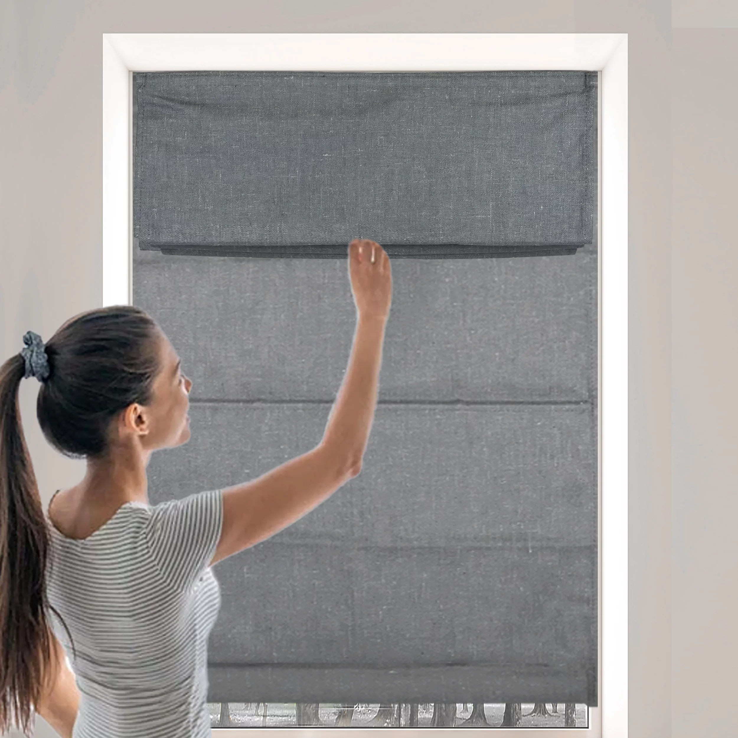 Biltek Gray Roman Shades Total Blackout Window Blinds Inside/Outside Mount Thermal Washable Fabric  23