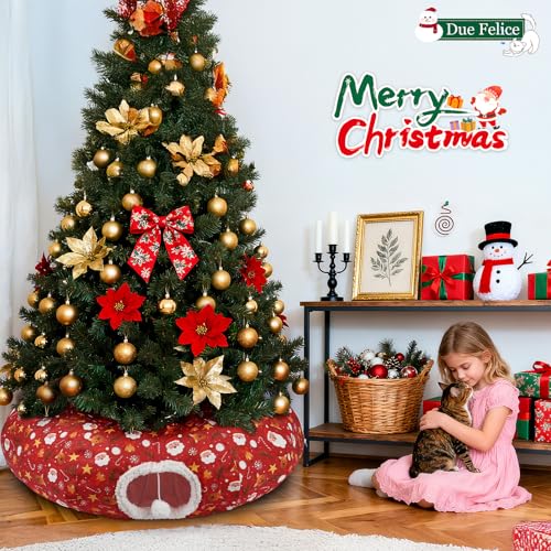 Cat Tunnel Christmas Tree Skirt Cat Tunnel Bed for Indoor Cats Play Donut Tunnel Toys S Shape for Rabbit Ferret (Red)