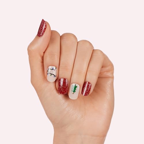 Dashing Diva Gloss Nail Strips - Santa Baby | UV Free, Chip Resistant, Long Lasting Gel Nail Stickers | Contains 32 Nail Wraps, 1 Prep Pad, 1 Nail File