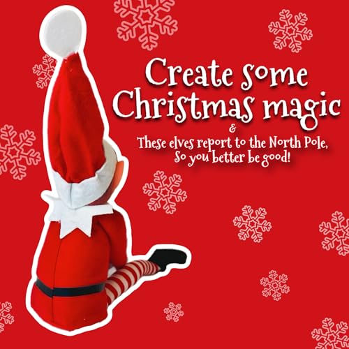 Elfie (Boy) and Elvie (Girl) Set Fun and Playful Elves Behavin' Badly Figure with Soft Body and Vinyl Face-Set of 2, Red