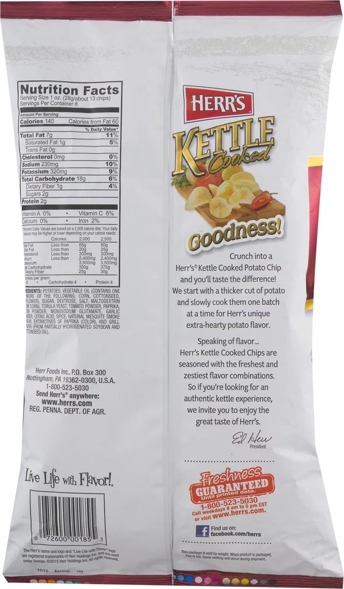 Herr's Kettle Cooked Mesquite BBQ Potato Chips, 4-Pack 7.5 oz.Bags