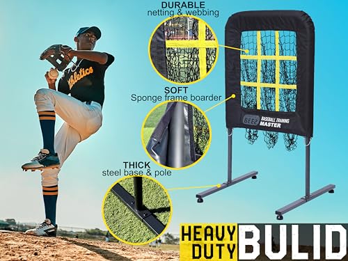 Pitching Net with Strike Zone, 9 Hole Pitching net Target, Portable Softball Baseball pitchier Training Equipment Height Adjustable with Carrying Bag