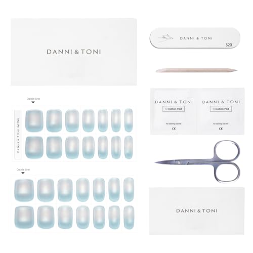 DANNI & TONI Semi Cured Gel Nail Strips Christmas Santa Claus Snowflakes Cat Eye Gel Nail Wraps 28 Stickers | Mistletoe Meow