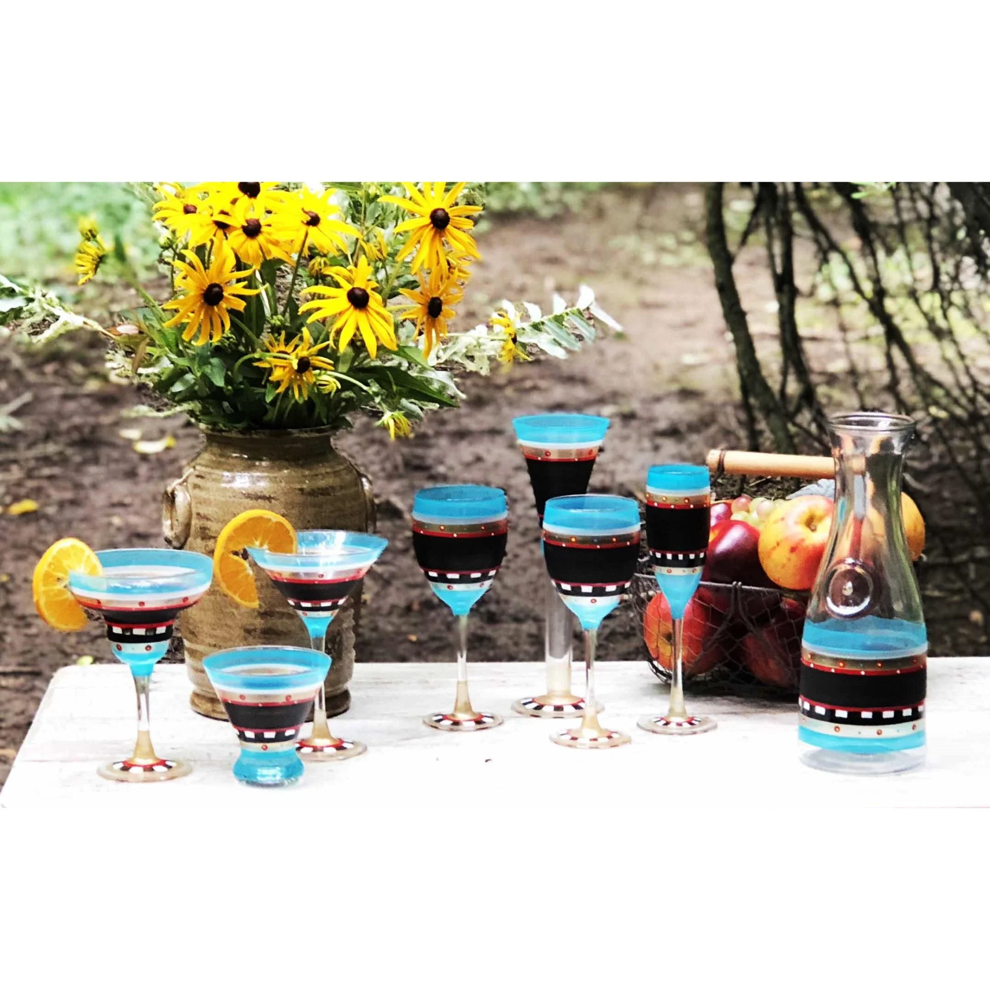 Crafted Creations Set of 2 Black and Blue Mosaic Chalkboard Hand Painted Champagne Flute Glasses 7