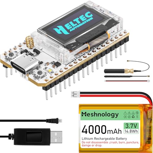 ESP32 LoRa V3 Development Board + 4000mAh Battery + USB Charger Cable Set - with 915MHz Antenna WiFi Bluetooth and SX1262 LoRa V3 Devices for Meshtastic Arduino LoRawan IOT Maker