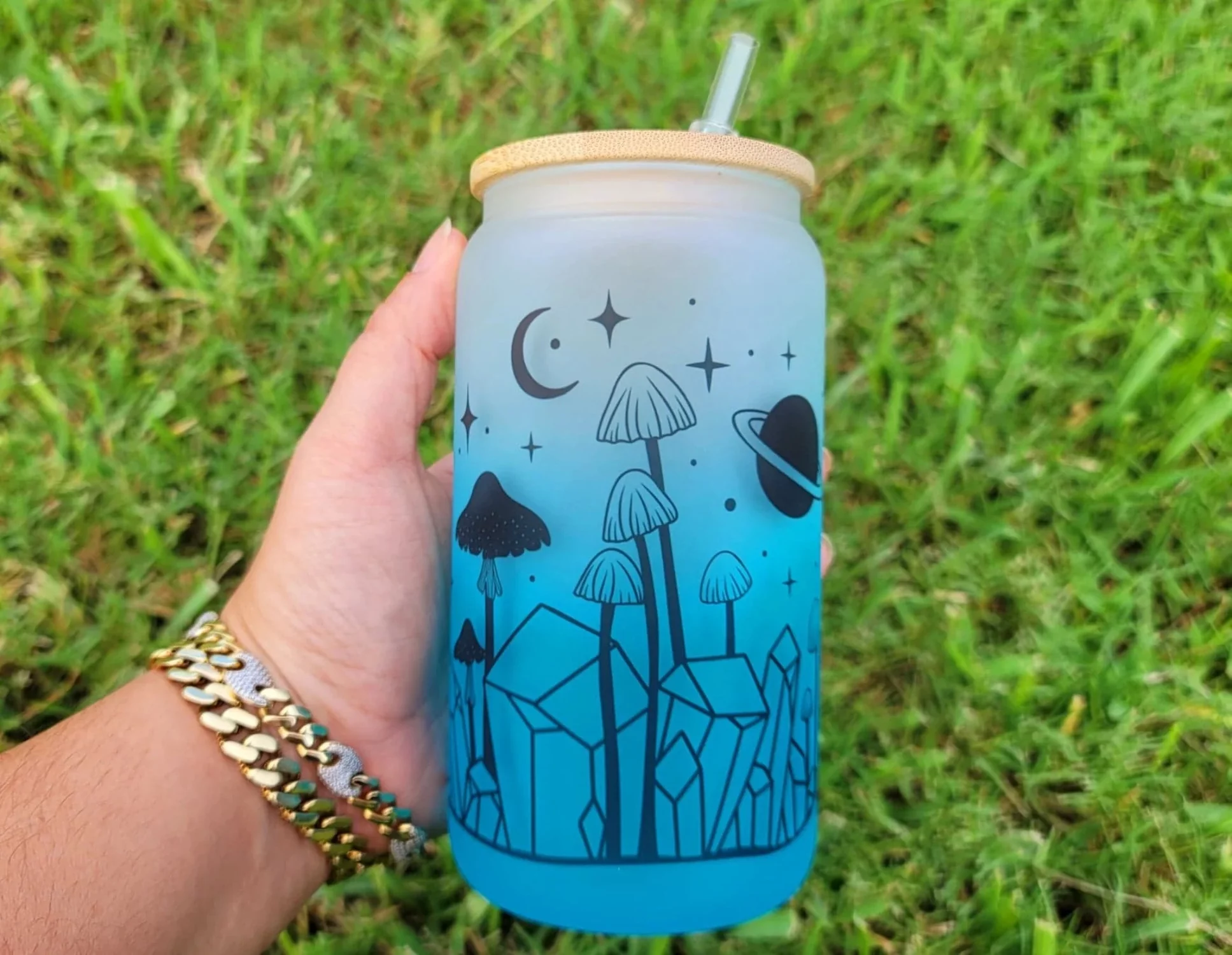 Mushroom Beer Can Glass | Boho Mushroom Coffee Glass | Aesthetic Coffee Glass | 16 oz