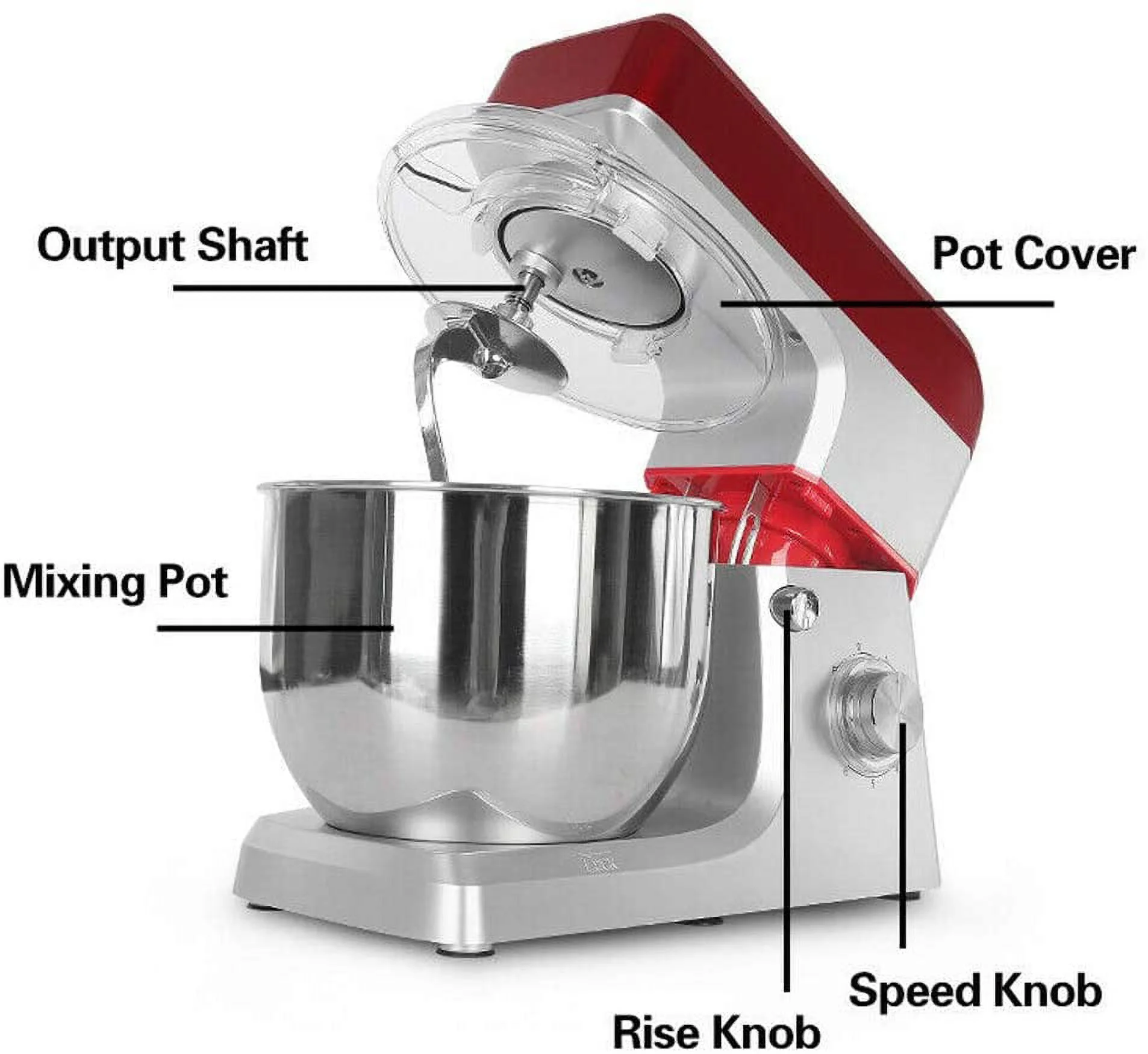 Commercial Stand Mixer 7L Commercial Electric Food Mixer with Dough Hook Kitchen Stainless Steel Dough Mixer Egg Beater Six Speed Household Red