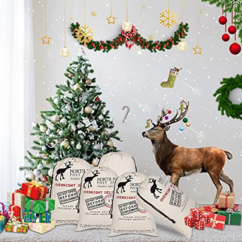 Inspireyee 6 Pack Large Christmas Bag Santa Sacks Xmas Canvas Cotton Xmas Sack Stocking with Drawstrings (Pattern 6, 19.5 X 27.5)