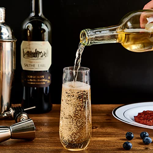 FOCUSLINE 24 Pack 9 Oz Plastic Stemless Gold Rim Champagne Flutes, Heavy Duty, Shatterproof, Disposable & Reusable Crystal Clear Toasting Glasses