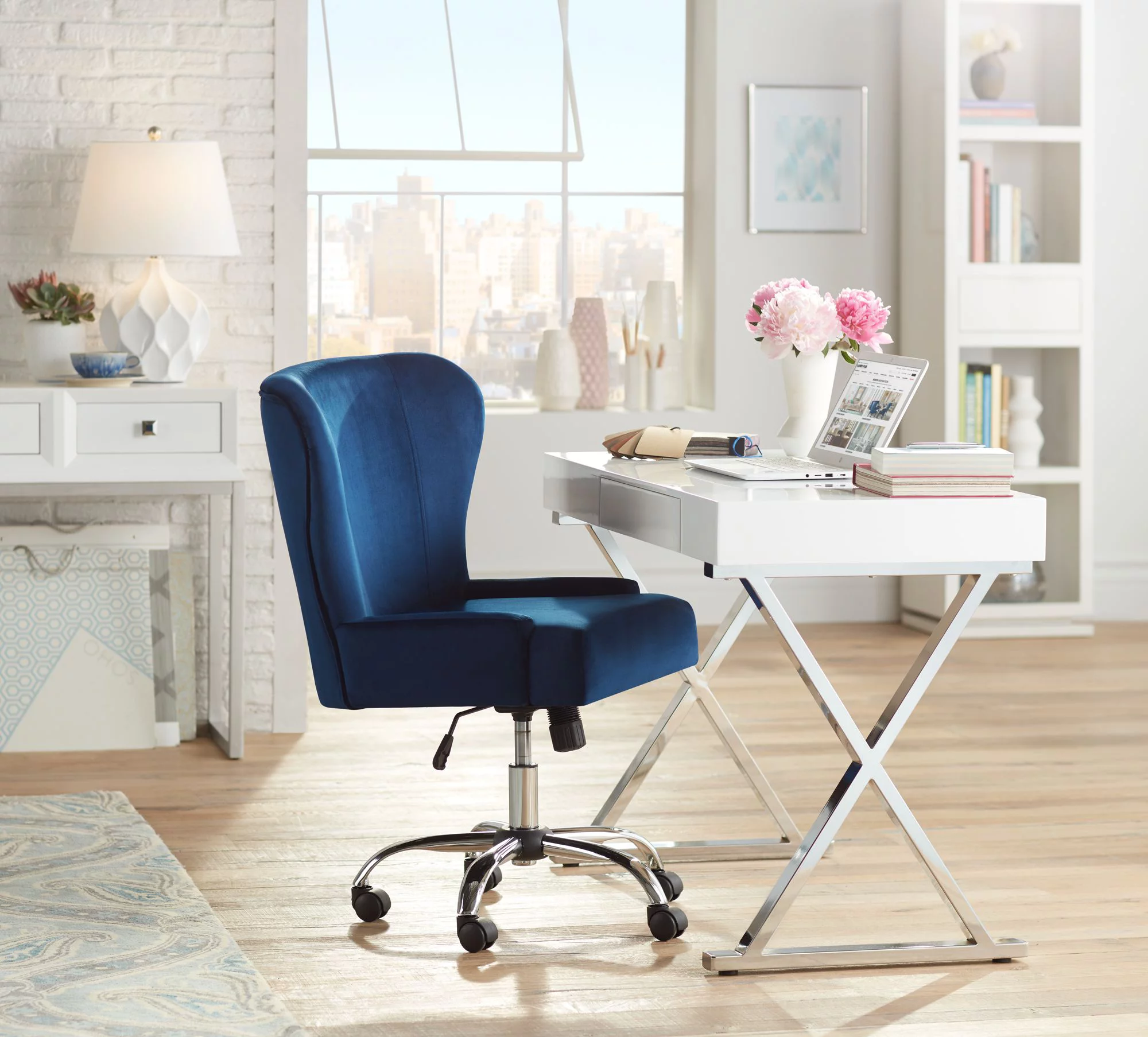 Studio 55D Erin Blue Fabric Adjustable Office Chair