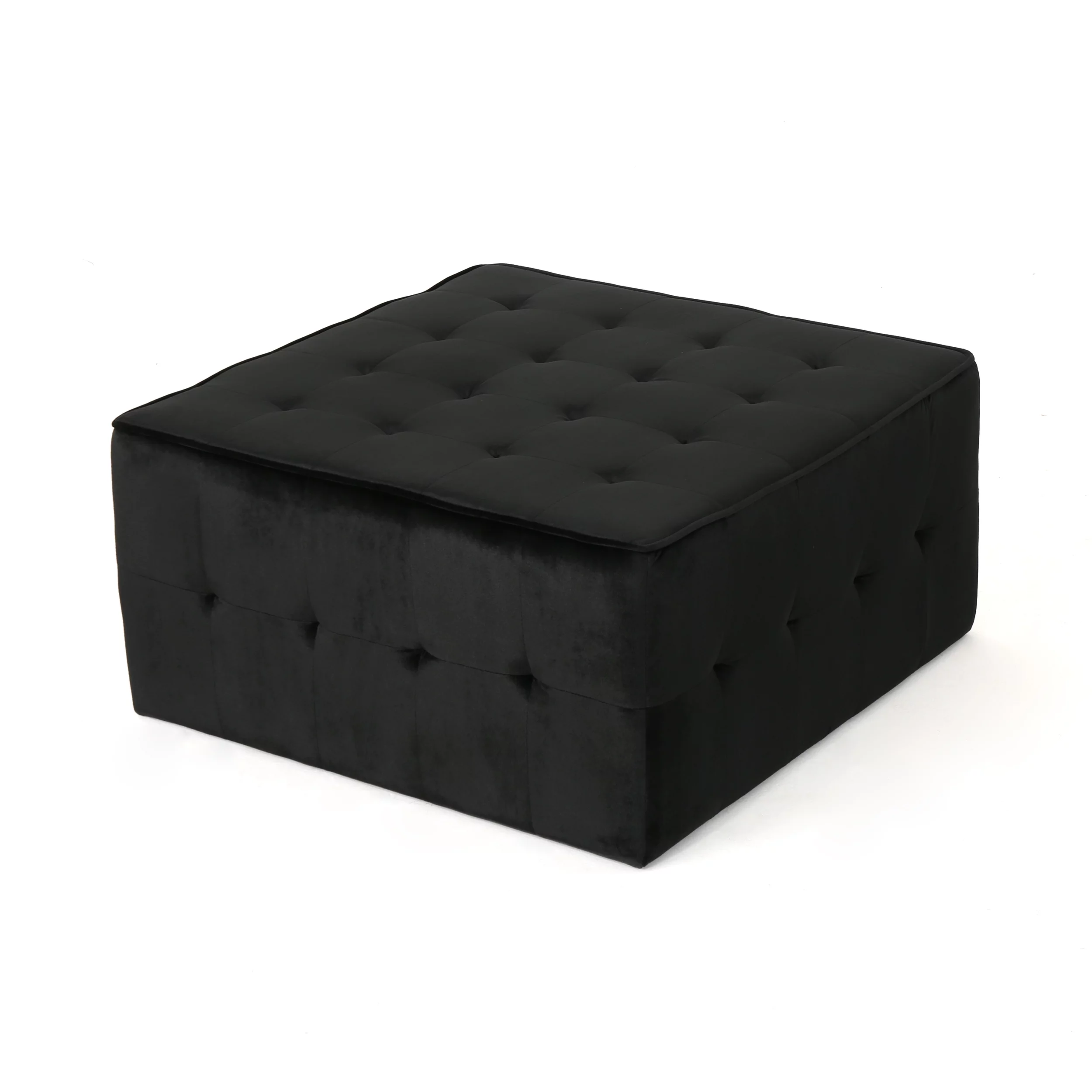 Noble House Jerry Glam Tufted Velvet Ottoman, Black