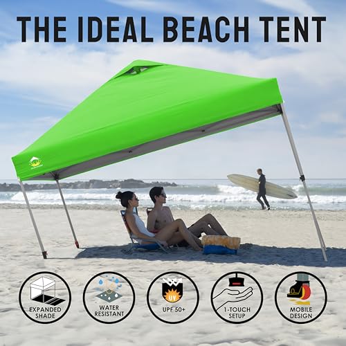 CROWN SHADES 10x10 Pop Up Canopy - Beach Tent with One Push Setup - Easy Outdoor Sun Shade for Events, Parties, Camping - Gazebo with STO-N-Go Cover Bag, Silver Coated Top, White