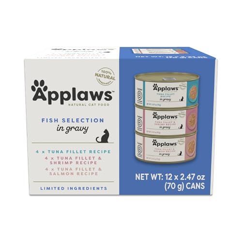 Applaws Natural Wet Cat Food in Gravy, Limited and Natural Ingredients, High Protein with No Artificial Additives, Fish Selection in Gravy (24 x 2.47oz Cans)