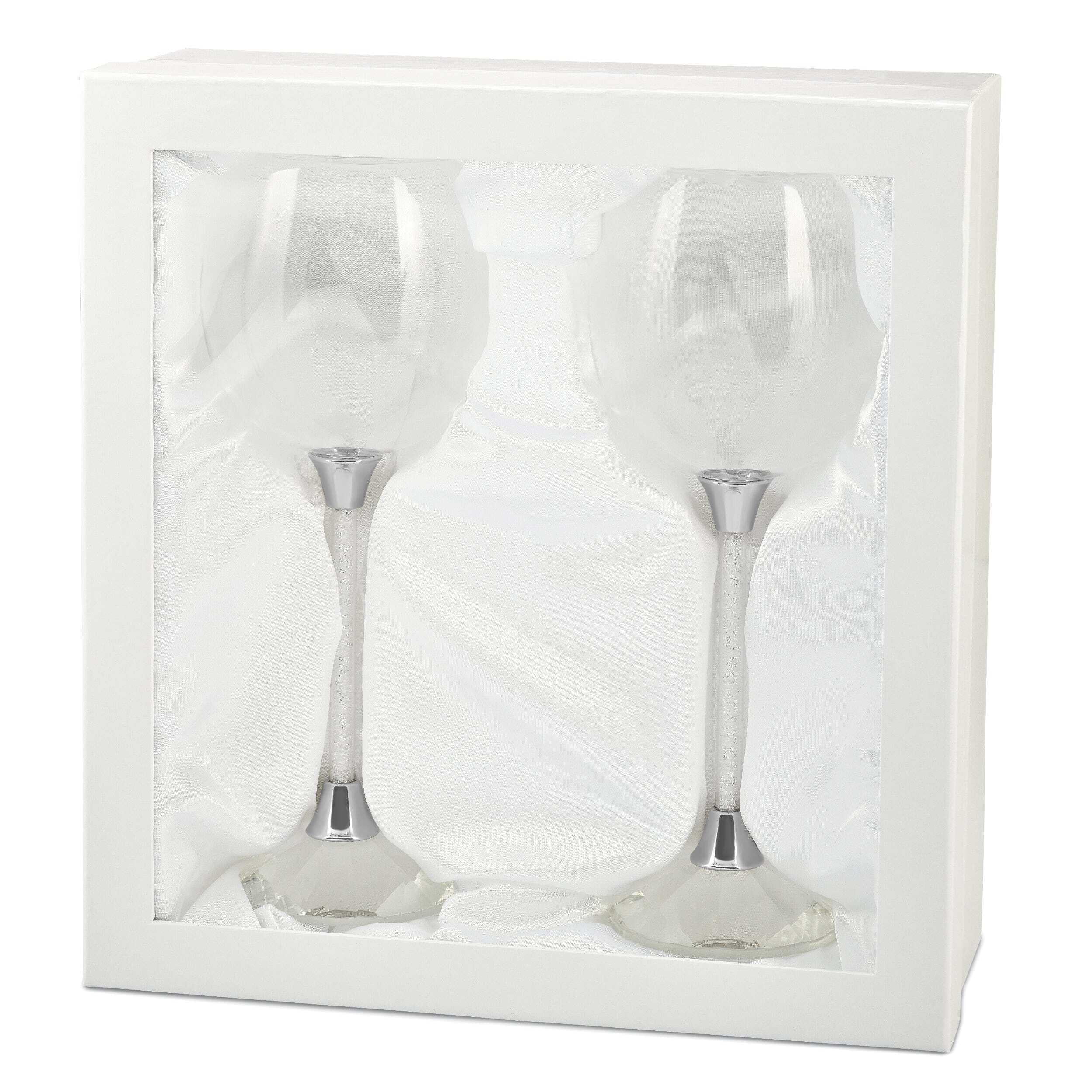 Luxury Giftware Set of 2 Wine Glasses with Micro Crystal-filled Stems QJCG105W