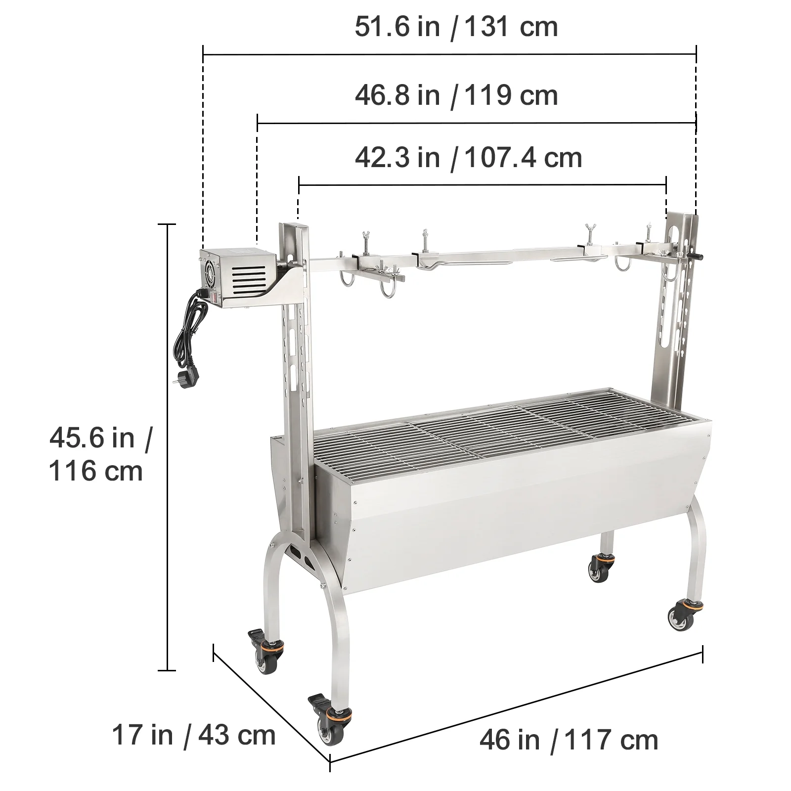 SKYSHALO Roaster Spit Rotisserie BBQ Grill Pig Lamb Chicken Roaster 50W 90lbs