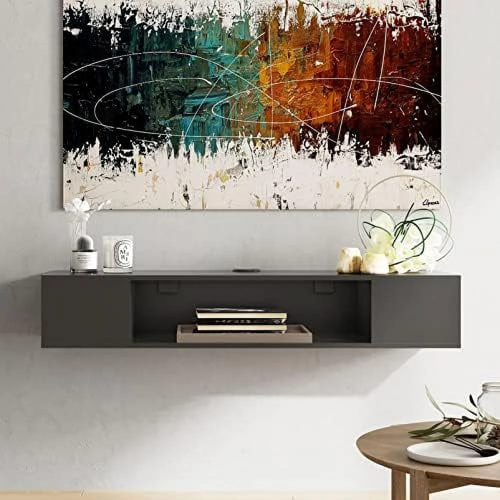 HBBOOMLIFE Floating TV Stand   Wall Mounted Entertainment Center Media Console Component Under TV TV Media Console  with   Black