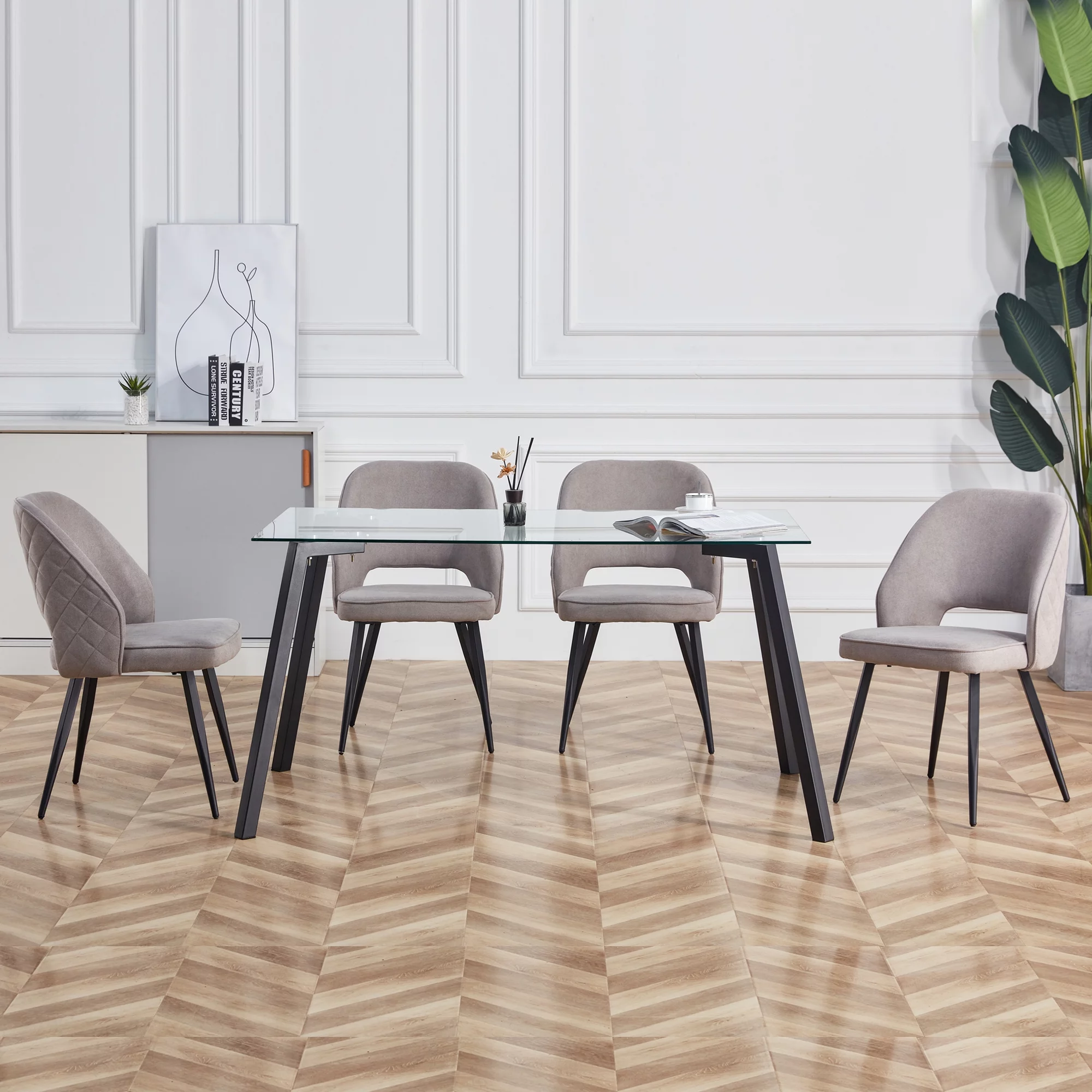 Modern Minimalist Rectangular Glass Dining Table for 4-6 with 0.31