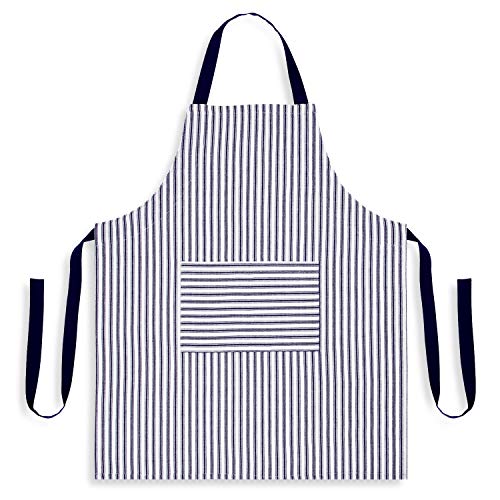Cackleberry Home Red and White Ticking Stripe Woven Cotton Bib Apron Pocket Adjustable Strap