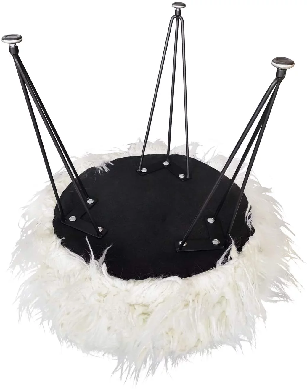 Homebeez Faux Fur Ottoman Footrest Vanity Stool with Metal Legs White