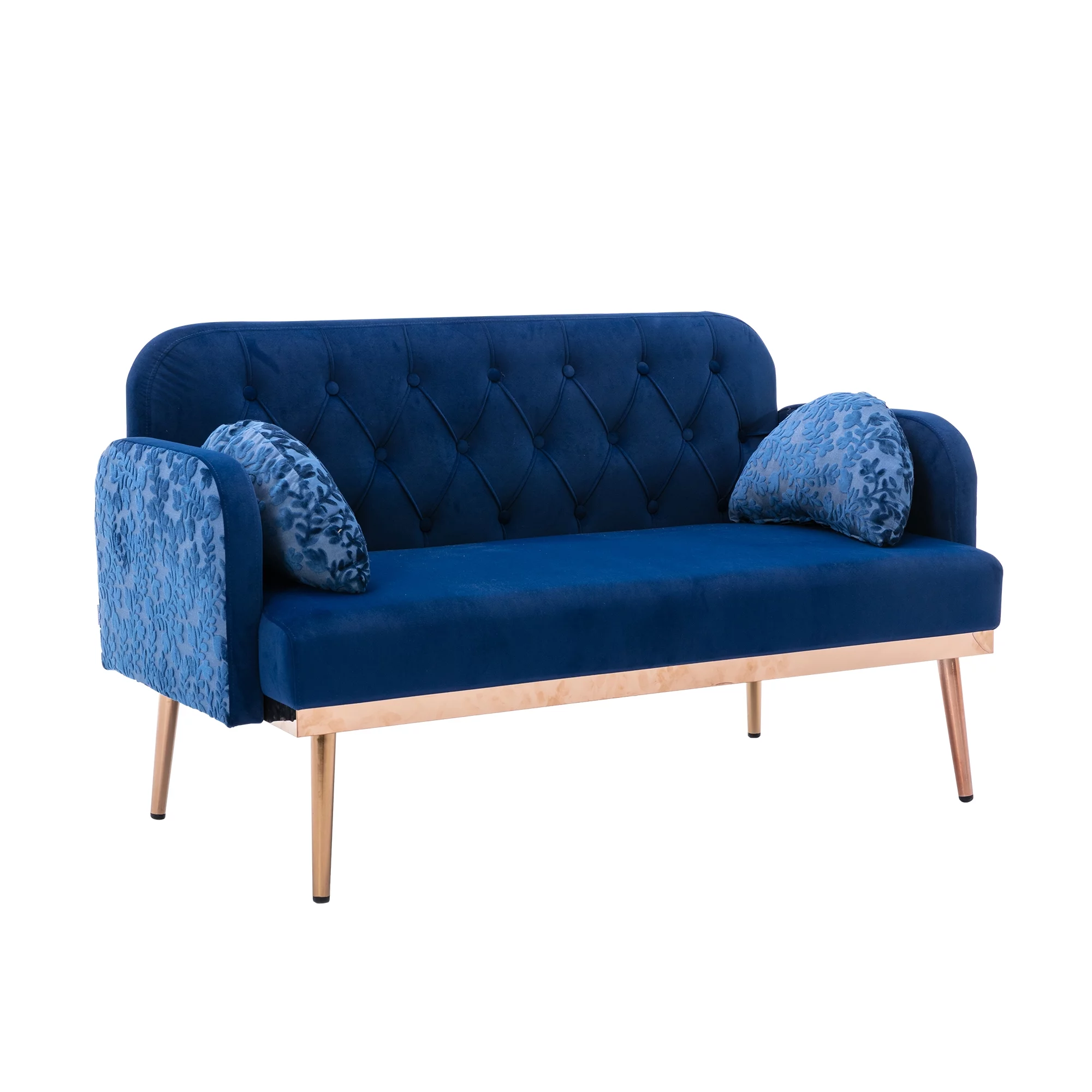 Velvet Accent Loveseat Sofa with Metal Feet