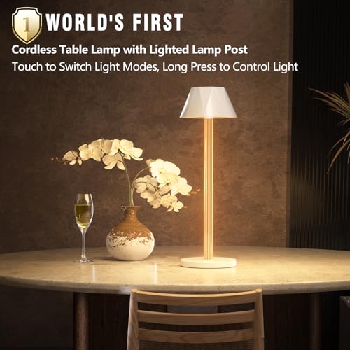 Rechargeable Table Lamps, Cordless Lamp with 6000mAh Battery Operated 3 Color Stepless Dimming Up, Portable Indoor/Outdoor Table Lamp for Patio Restaurant Home Dinner Dining Kitchen, Waterproof