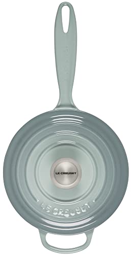 Le Creuset Enameled Cast Iron Signature Round Dutch Oven with Lid, 5.5 Quart, Sea Salt & Signature Saucepan - Sea Salt