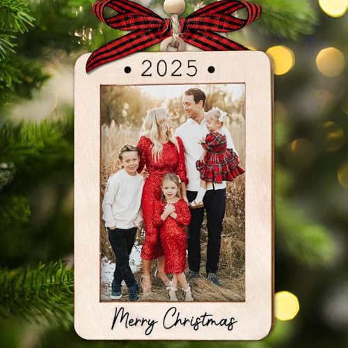 2025 Christmas Ornament Picture Frame - Wooden Landscape Photo Frame Ornaments - Picture Frame Ornament For Tree - Merry Christmas Ornaments With Picture Insert - Christmas Gift For Family, Friends