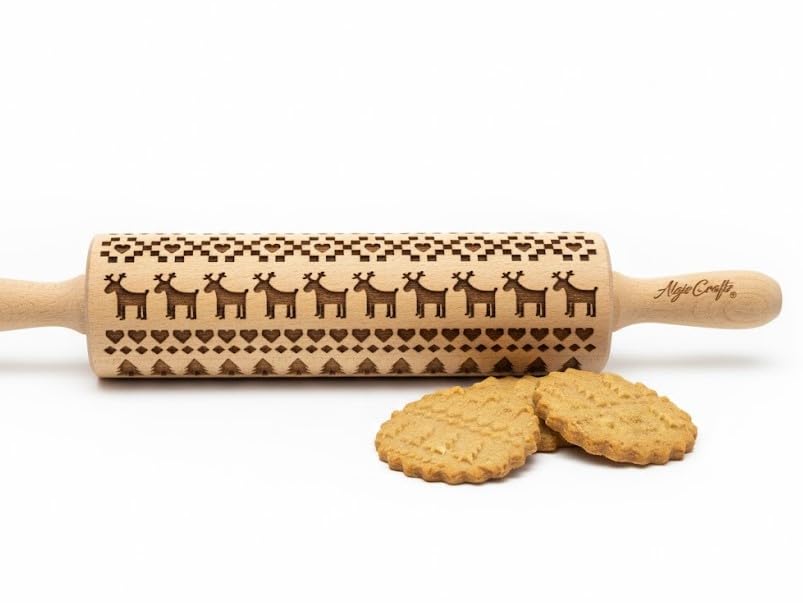 CHRISTMAS GIFTS EMBOSSING ROLLING PIN laser engraved with Christmas symbols CHRISTMAS GINGERBREAD COOKIES
