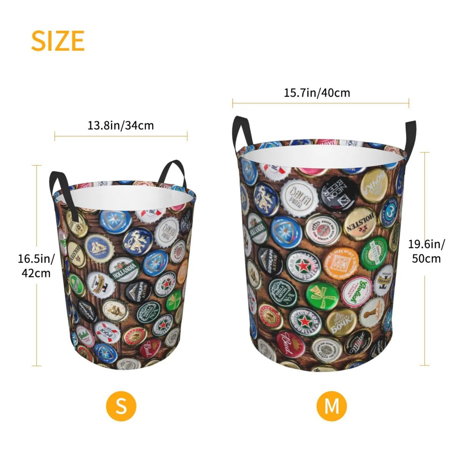 Fotbe Laundry Hamper With Durable Leather Laundry Basket Beer Caps Thickened Waterproof Round Collapsible Laundry Hamper, Dirty Clothes Laundry Basket