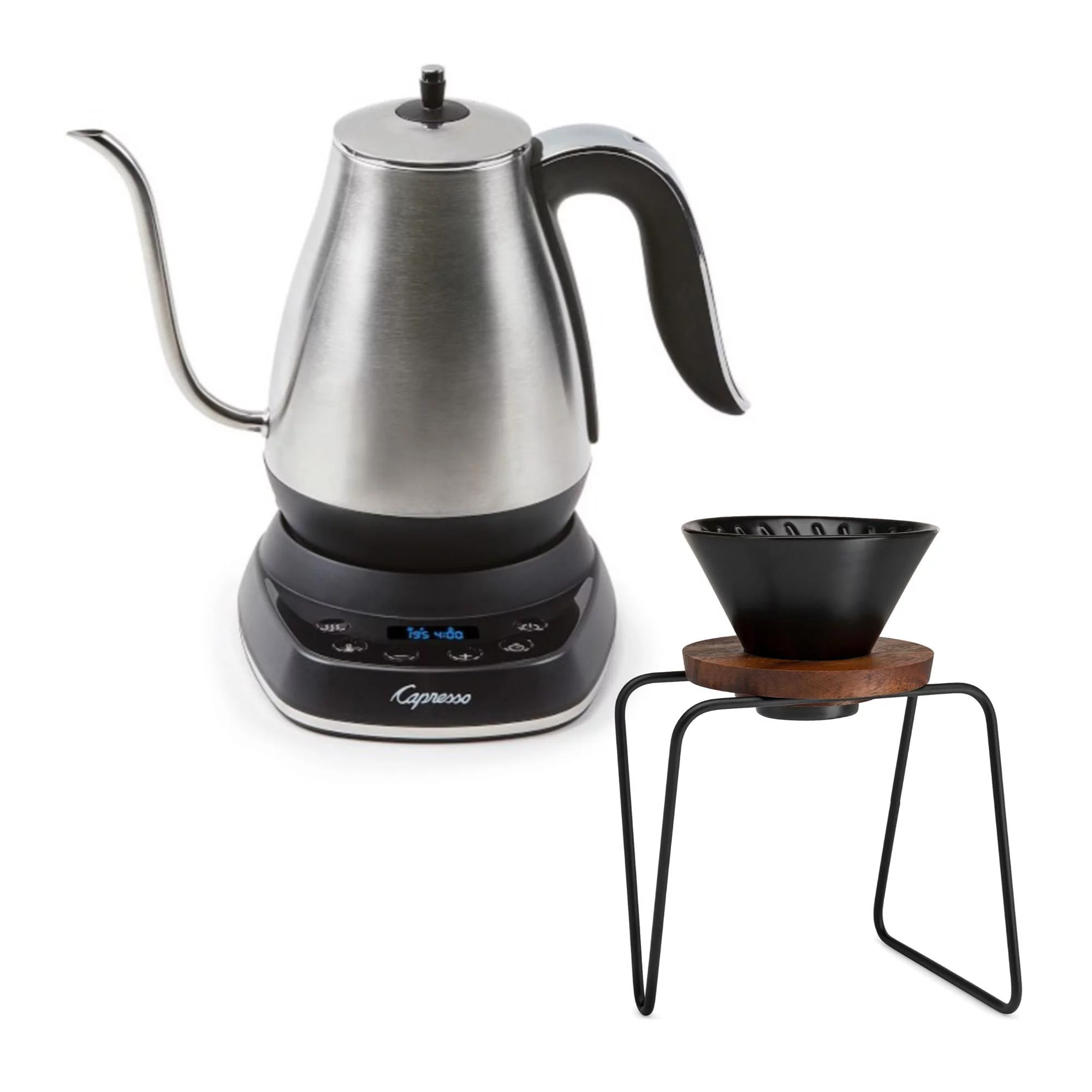 Capresso Pour-Over Kettle (40 oz, Stainless Steel) with Pour-Over Coffee Maker