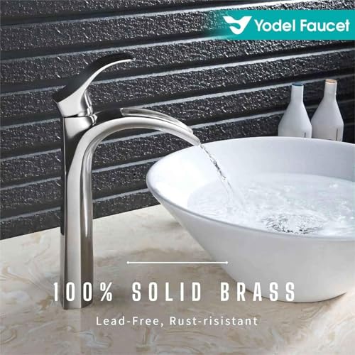 Matte Black Bathroom Vessel Sink Faucet Waterfall Tall Single Hole with Metal Anti-Clogging Hair Catcher Pop Up Drain Lavatory Vanity Faucets