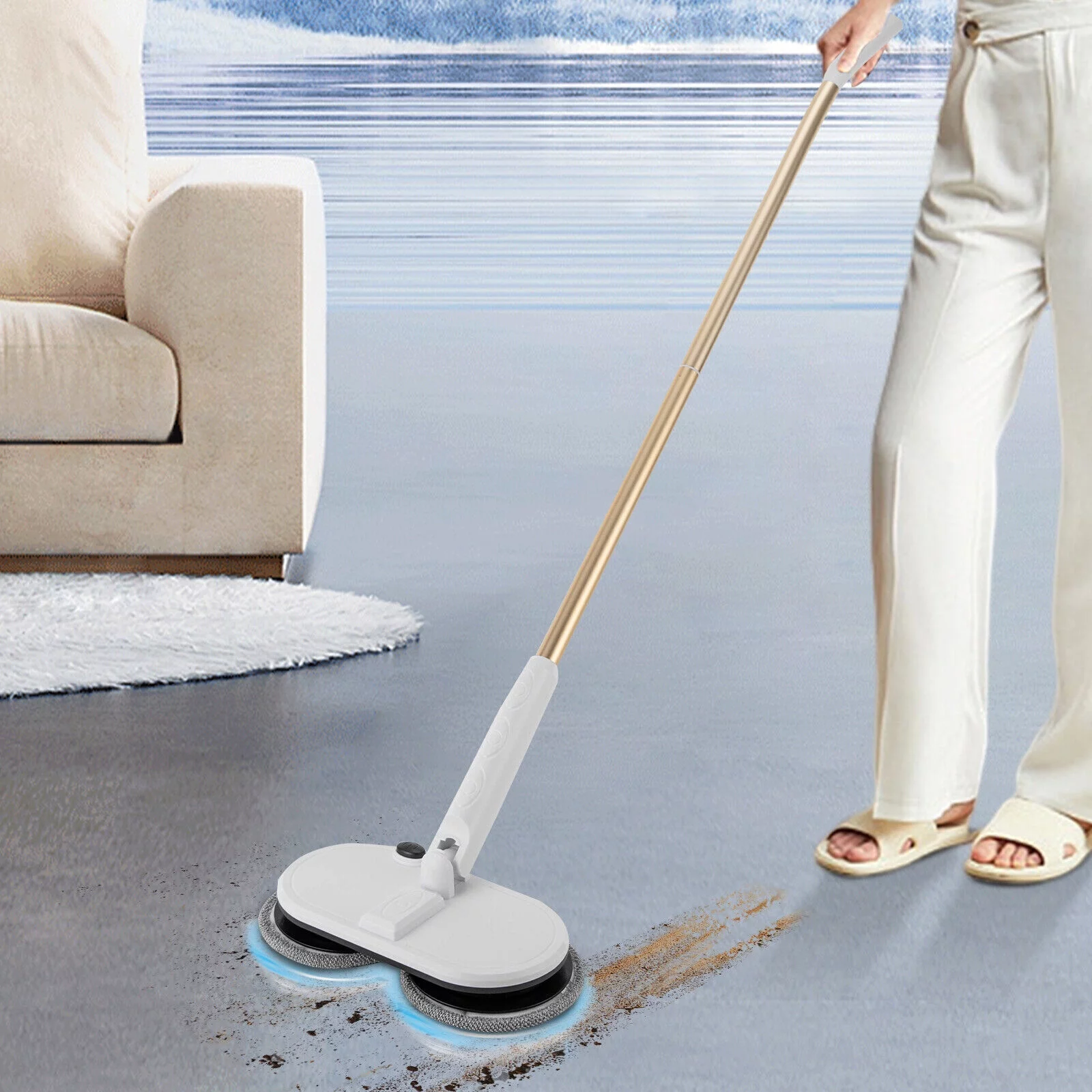 Cordless Electric Mop for Floor Cleaning Dual Scrubber White 150rpm