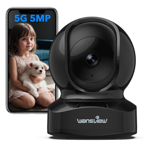 Wansview Security Camera Indoor, 360 Degree WiFi Home Security Cameras for Pet/Dog/Nanny, 2 Way Audio Night Vision, Works with Alexa, with TF Card Slot and Cloud, 2.4Ghz, Q5 (Black, 3MP)