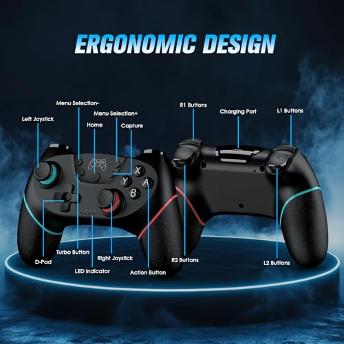 VidPPluing 2 Pack Switch Controllers, Wireless Switch Pro Controller for Switch 2/Switch/Lite/OLED, Game Controller with Motion Sensor/Vibration/Turbo/Wakeup/Charging Cable