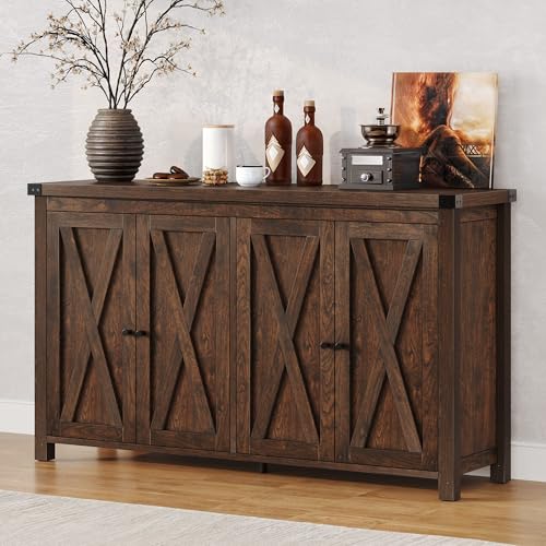 DWVO 55'' Sideboard Buffet Cabinet with Storage, Farmhouse Kitchen Storage Cabinet with Doors, Large Coffee Bar Cabinets with Adjustable Shelves for Kitchen, Living Room, Oak