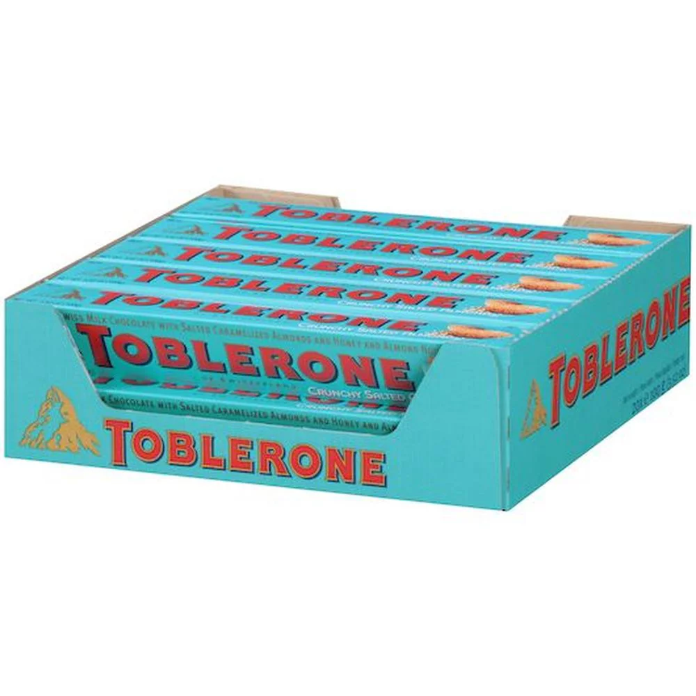 Toblerone Crunchy Almond with Sea Salt Milk Chocolate Bar, 3.52 Ounce -- 80 per case.