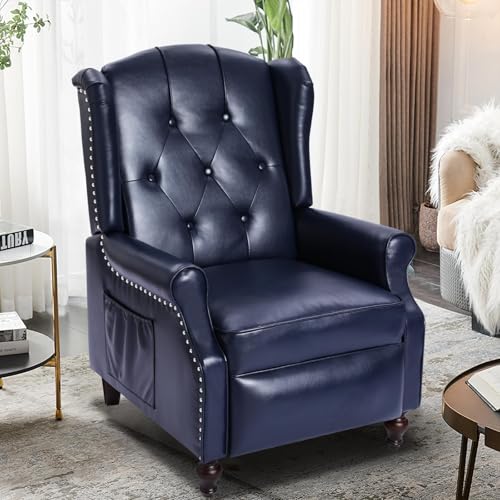 Wingback Recliner Chair with Massage and Heat, Tufted Fabric Pushback Recliner Chair, Wingback Chair with Remote Control, Padded Cushion, Wooden Legs, Small Recliners for Small Spaces
