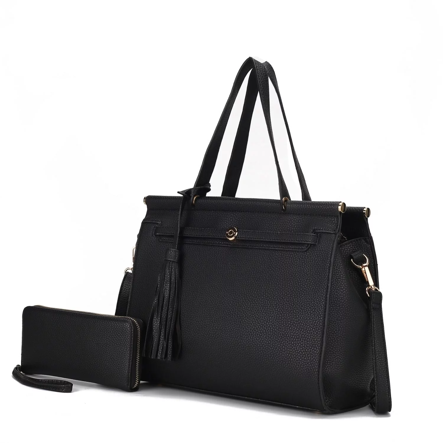 MKF Collection Shelby Vegan Leather Women's Satchel Handbag & Wallet 2-Piece Set by Mia K. - Black