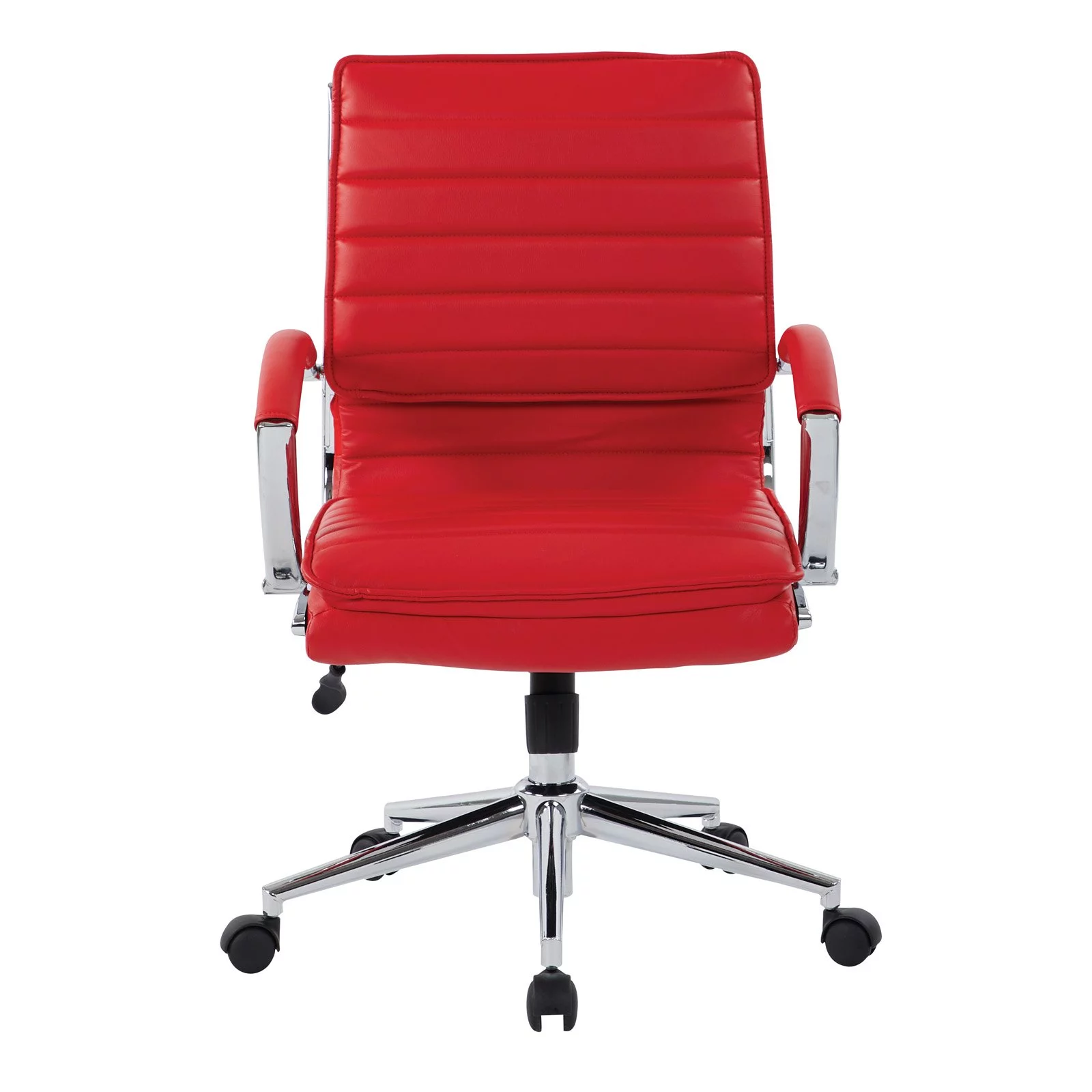Office Star Products Mid Back Manager's Faux Leather Chair in White with Chrome Base