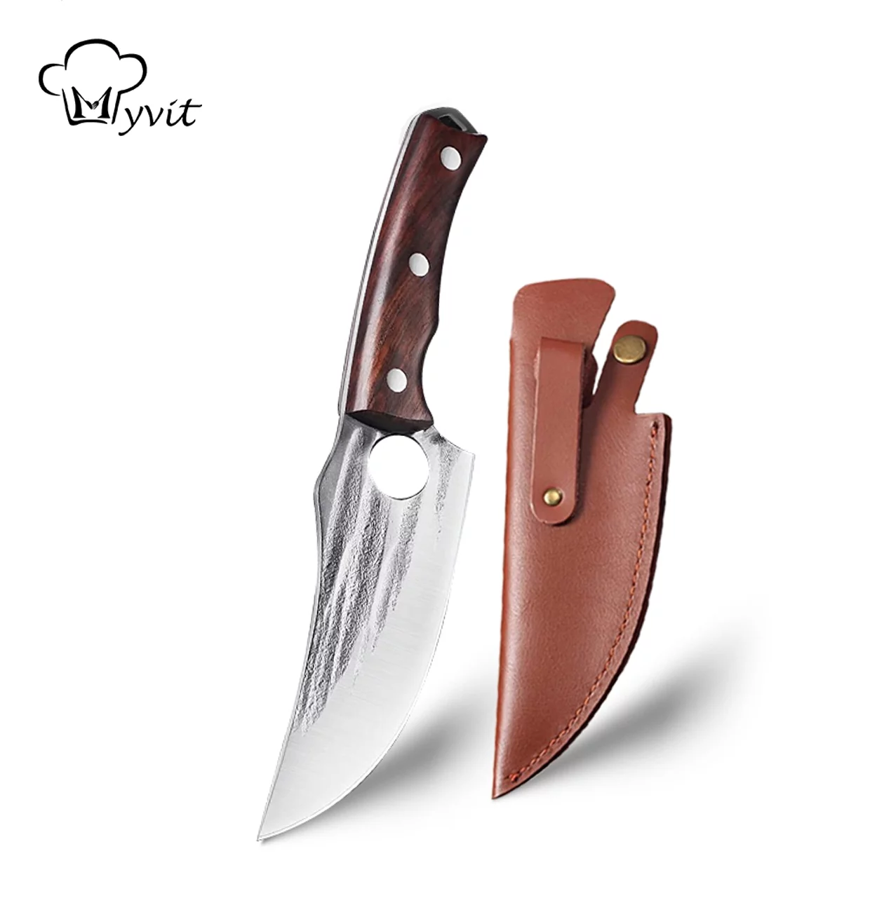 Forged Butcher Knife with Hole 5.5 inch Full Tang Meat Cleaver with Sheath Kitchen Knives High Carbon Steel Chef Chopping Boning Cooking BBQ Knife