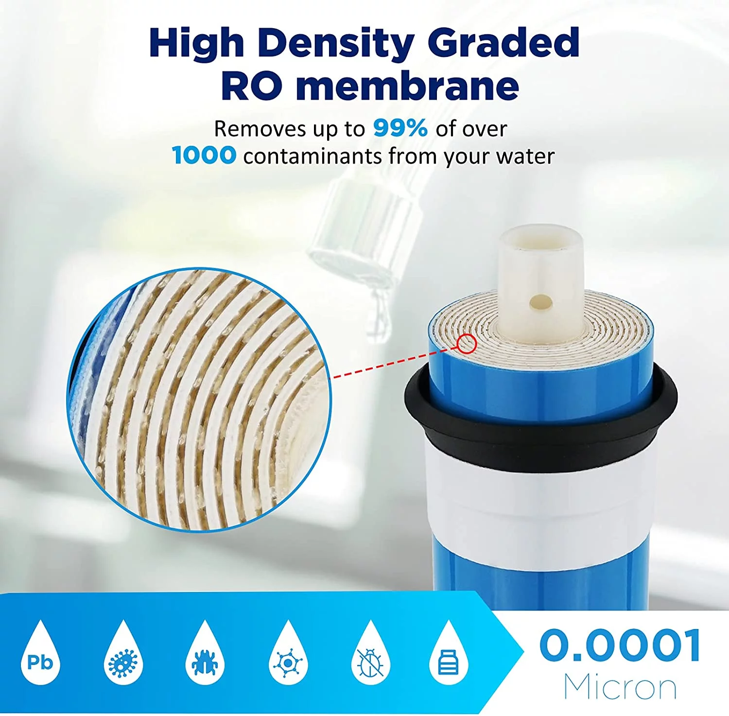 75 GPD RO Membrane, 1812-75GPD Reverse Osmosis Membrane RO Water Purifier Universal Replacement Filter Fits Home RO Drinking Water Purifier System 25 Pack