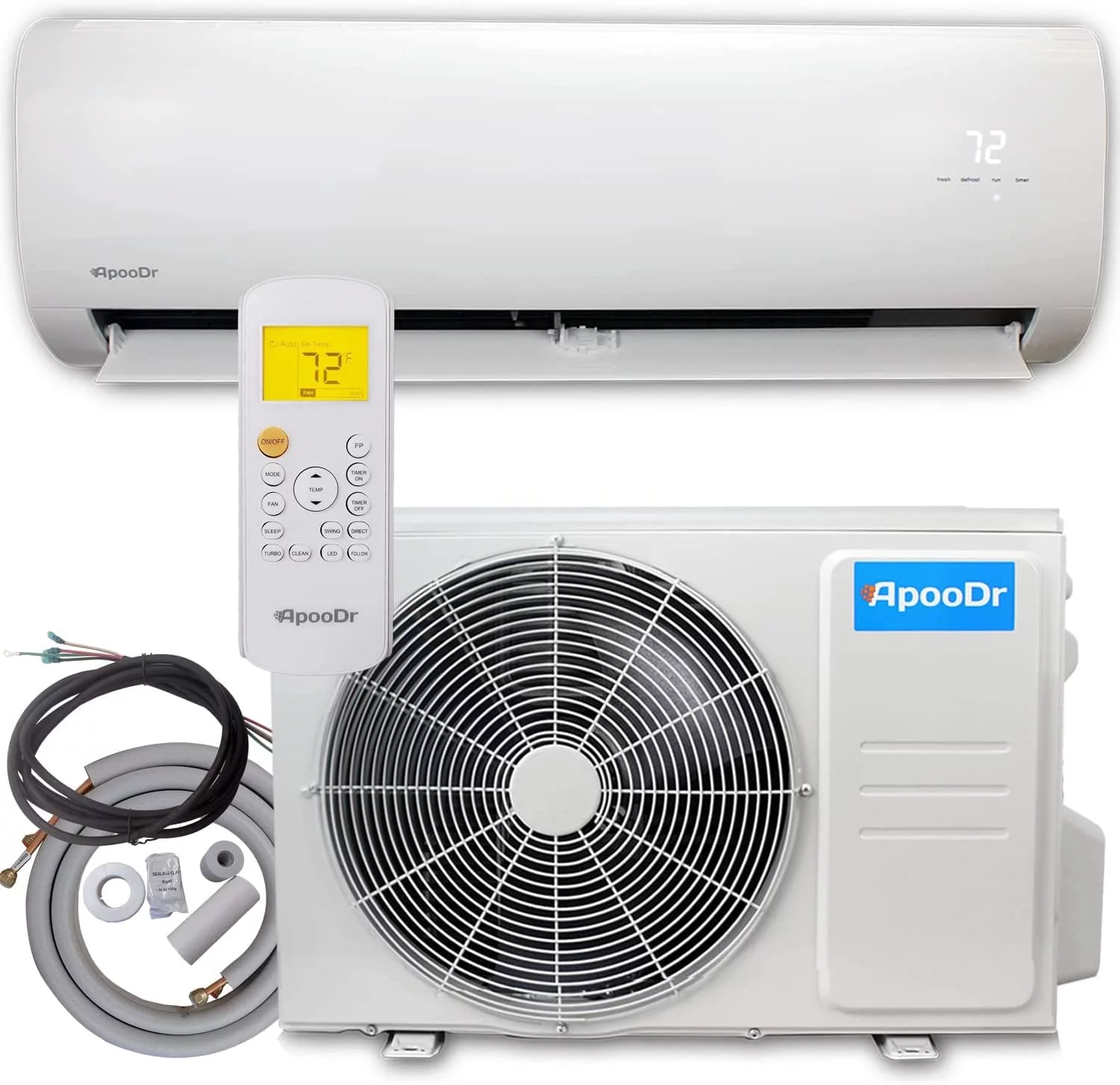 ApooDr 12000 BTU Mini Split Air Conditioner Ductless Inverter System 16.8 SEER with Heat Pump 220V 1 Ton,with Installation Kit